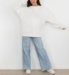 Sweat-shirt à col rond ample décontracté de haute qualité pour femmes, personnalisé, 100% coton, couleur unie, imprimé, brodé, tricoté - Product Image 2