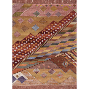 Manchaha Geometric Pattern Hand Knotted <b>Wool</b> & Bamboo Silk Rug <b>Red</b> & Orange-For Home Use Les-2358 - Product Image 1