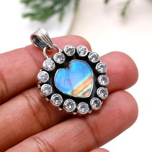 <b>Labradorite</b> Natural Gemstone <b>Pendant</b> Handmade 925 Sterling Silver Simple Design Heart Shape <b>Pendant</b> Gift for Her Fine Jewelry - Product Image 1