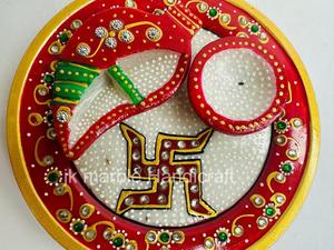 Placa de incrustaciones de piedra de mármol puro hecho a mano del mejor diseñador indio, piedra Natural pulida, decoración de templo para el hogar, producto artesanal de piedra - Product Image 3