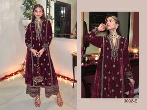 Elegante traje de terciopelo puro Salwar Kameez para mujer, Ropa Étnica bordada moderna para bodas y fiestas de verano - Product Image 4