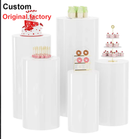 Ensemble de 5 cylindres en acrylique transparent blanc, supports d'affichage, fêtes, mariage, anniversaire, piliers, décorations en forme de gâteau, base