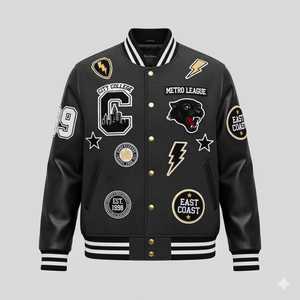 Fabricant professionnel de vestes universitaires, logo personnalisé, veste de baseball, corps en laine, manches en cuir de vache, bombardier, OEM en gros - Product Image 4