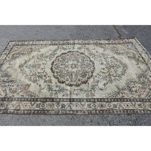 Traditional Beige <b>Brown</b> 5.4 X 8.6 ft <b>Wool</b> Rug Large Area Boho Style Turkish Carpet Patchwork Pattern for Entryway Living Hallway - Product Image 3