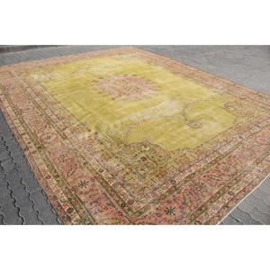 Turkish Rug, 12.2x15.8 ft Vintage Rug, <b>Yellow</b> Red Animal Print <b>Wool</b> Rug - Product Image 2