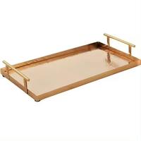 Plateau de service rectangulaire multifonctionnel en métal plaqué or fait main VISHAL HANDICRAFT, organiseur de table décoratif en laiton, personnalisable