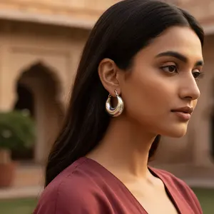 Pendientes de Aro de Media Luna de Plata 925 de Moda para Mujer, Estilo Huggie para Uso Diario, Religiosos, Lindos, Chapados en Oro de 14K y Rodio, con Perla como Piedra Principal - Product Image 2