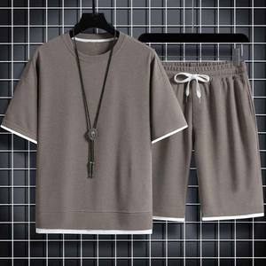 Productos calientes 2025 Logotipo personalizado Verano Hombres Waffle Conjuntos Casual Camiseta Chándal Pantalones cortos deportivos sueltos Trajes - Product Image 2