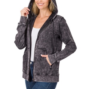 Sweat à capuche zippé vintage délavé à l'acide pour femme, 400 GSM, coton doux, tenue décontractée, fabrication OEM personnalisée, marque privée, fabricant d'usine - Product Image 1