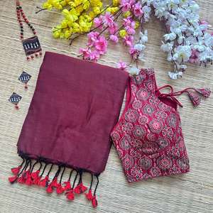 BLOUSEWALA HK9 KHADI ALGODÓN SAREE CON AJRAKH BLUSA MERCADO AL POR MAYOR - Product Image 1