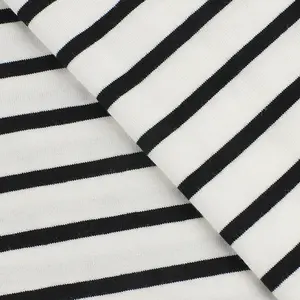 Cai vương quốc 32S kéo khung sọc áo 180g chải kỹ cotton căng nhuộm sọc áo vải với sọc đen và trắng - Product Image 1