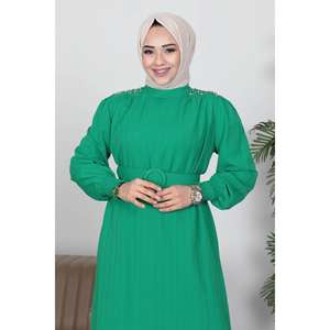 Conjunto de Cinturón con Detalles en Piedra Verde 87785, Top Midi Casual de Manga Larga con Cuello Redondo y Corte Regular - Product Image 2