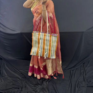 Sac cosmétique de plage recyclé Handloom personnalisé écologique Sac à provisions en plastique tissé à rayures à la mode avec poignées en corde de coton - Product Image 4