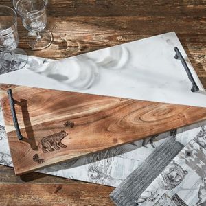 Plateau de service élégant en marbre et bois Craft Valley, durable et personnalisable pour usage domestique et commercial, idéal pour table basse et besoins de service raffinés - Product Image 2