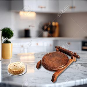 Premium Handicrafts Traditional Wooden Chakla Belan <b>Rolling</b> <b>Pin</b> Set with Stand Eco-Friendly Floral <b>Pattern</b> Kitchen Use - Product Image 2