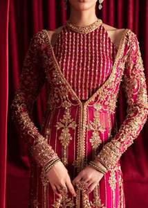 2024 concepteur lourd broderie soie mariée Blouse veste Lehenga cristal perles de verre Dabka travail dessiné à la main ensemble de mariage - Product Image 2