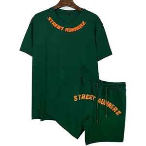 Conjunto de Dos Piezas Personalizado de Verano para Hombre, Camisetas y Pantalones Cortos Térmicos Transpirables con Lavado Ácido Estilo Vintage, Chándal Informal Tejido - Product Image 1