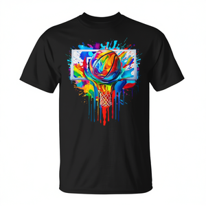 เสื้อยืดลายบาสเก็ตบอลสีสันสดใส ลาย Tie Dye Splatter Slam Dunk Hoop Net เสื้อยืดโปรโมชั่นลายลูกบาสเก็ตบอลสีสันสดใส - Product Image 2