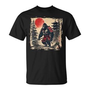 T-shirt vintage con grafica tramonto giapponese per Big Foot Samurai, abbigliamento promozionale in stile giapponese - Product Image 1