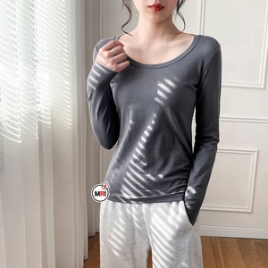 Camiseta Térmica de Manga Larga con Cuello Redondo 100% Algodón para Mujer, Primavera y Otoño, Nueva, Ajustada - Product Image 4