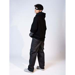 Sweat à capuche décontracté en molleton colorblock taille XL, délavé à l'acide avec impression sérigraphiée pour l'automne et l'hiver - Product Image 4