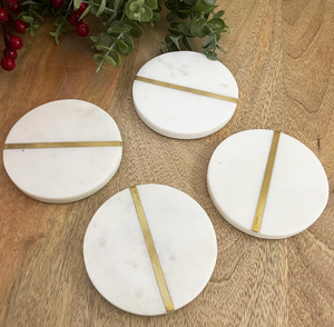 Sous-verres en marbre blanc naturel faits à la main de luxe Offre Spéciale incrustation d'or et de laiton Meilleur prix Sous-verres en pierre de 5mm d'épaisseur de forme ronde - Product Image 3