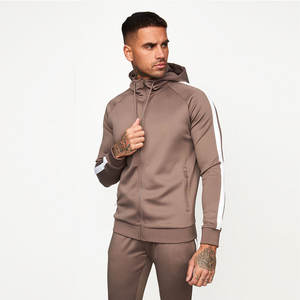 Hiver Oversized Crop Boxy Fit Side Stripe Distress Embroidery Zip-Up Hoodies Sweatpants Streetwear Breathable Sweat Suit Men - Product Image 1