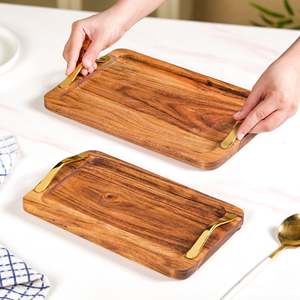 Ambar Exports Juego de 2 Bandejas Rectangulares Modernas de Madera de Acacia con Asas Doradas, Ecológicas para Decoración de Fiestas - Product Image 5