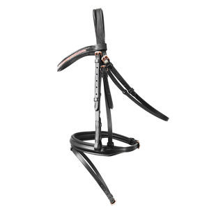 Caballo Anatómico Rosa Oro Detalle Brida Manivela Noseband Flash Negro Marrón CABALLO BRIDLE DELUXE ANATOMIC CUERO ELEVADO - Product Image 1