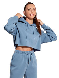 Conjunto de Sudadera con capucha ecológica de algodón 100% para mujer de invierno de Venta caliente con logotipo frontal superior corto de lana para clima frío - Product Image 3