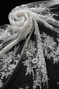 Tela de encaje bordada estilo bohemio para novias, apliques de satén, material para vestido, manga larga, cuello redondo, textil para vestido de novia - Product Image 1
