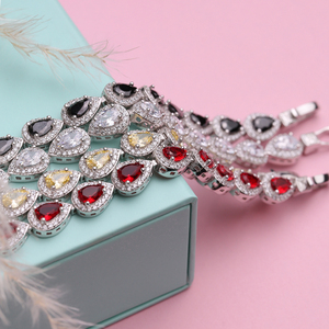 Pulsera de Tenis de Plata de Ley 925 Hecha a Mano al por Mayor, Chapada en Rodio, con Piedras de Circonio Transparente en Forma de Pera - Product Image 4