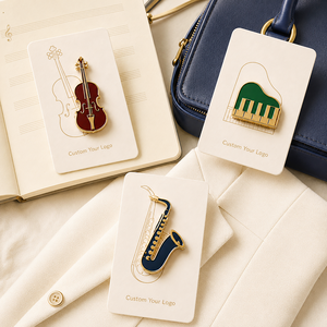 Badges de revers personnalisés minimalistes en émail plaqué or, motifs saxophone, violon, piano - Product Image 4