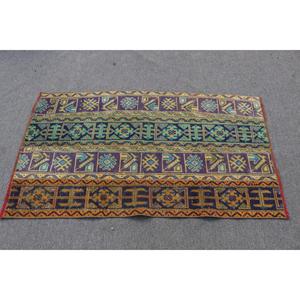 Alfombra Turca Vintage de 2.9x4.9 pies, Alfombra Pequeña, Alfombra de Lana con Diseño Floral Azul Verde - Product Image 2