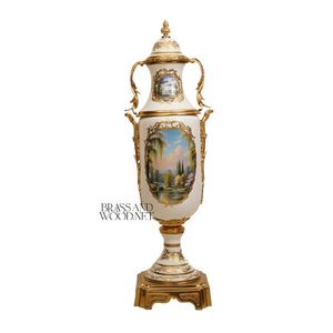 Hand Painted Porcelain Decorative <b>Vase</b> with <b>Gold</b> Plated Details Luxury Tall Classic Art Piece for Elegant Home Decor - Product Image 1