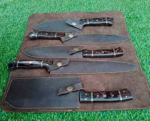 ชุดมีดเชฟ5ชิ้นพร้อมที่จับไม้และกระเป๋าหนังฟรีลายหยดน้ำเหล็กดามัสกัสงานตามสั่ง - Product Image 6