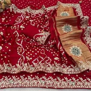 Sari pour femme en soie Gaji avec travail Bandhani Gota Pati, Pallu en Lagadi Patta pur fait main, entièrement orné de Bandhej, fabriqué en Inde - Product Image 2