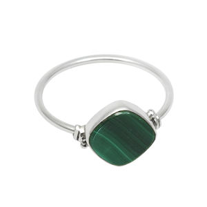 Haute qualité prix de gros 925 argent Sterling naturel Malachite pierre précieuse coussin forme anneau bijoux faits à la main fournisseurs en vrac - Product Image 1