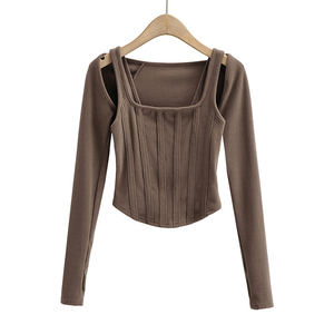 Vêtements d'extérieur pour femmes taille haute licou court femmes vert côtelé tricot haut court précieux décontracté basique maigre été gilet - Product Image 6