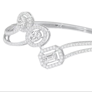 IGI Certified Mixed Shape Lab Grown Diamond Designer <b>Bangle</b> <b>Bracelet</b> in Solid 925 Sterling Silver with Halo Setting - Product Image 1