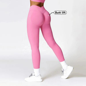 Ropa deportiva de gimnasio para mujer de alta calidad, mallas de cintura alta elásticas para Fitness personalizadas, pantalones de entrenamiento de Yoga ajustados sólidos - Product Image 4