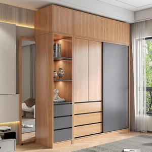 Armario Moderno Minimalista de Madera de Teca Maciza con Puertas Corredizas y Estantes de Almacenamiento para Dormitorio e Interiores de Villas - Product Image 6