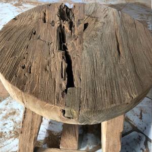 Tabouret en bois de teck recyclé écologique et durable, chaise en bois massif rustique fabriquée à la main pour une utilisation en intérieur/extérieur, entrée, parc - Product Image 5