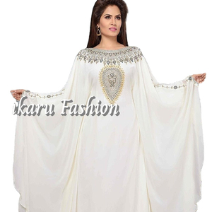 Abaya ชุดเดรสเพื่อนเจ้าสาวสีขาวปักลาย,ชุดเดรสผู้หญิงสไตล์อาหรับอิสลามแขนยาวค็อกเทลทำด้วยมือชุดเดรสชาติพันธุ์ - Product Image 1