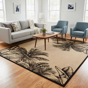 Tapis en polypropylène durable et léger à motif floral, fabriqué à la machine, pour intérieur/extérieur, patio, balcon, salon, résistant aux taches - Product Image 1