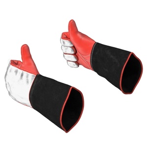 High Quality 16-Inch Red Cow Leather Fireproof Long Welding Gloves Heat Resistance Cow <b>Firefighting</b> <b>Equipment</b> <b>Accessories</b> - Product Image 2