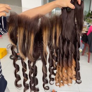 ผมแท้คุณภาพสูงแบบออมเบรสีเด้งดึ๋ง พร้อมผมปิดหน้าผากและผมเป็นมัดสำหรับทำวิก - Product Image 2