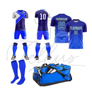 Ensemble d'uniformes de football d'équipe personnalisable avec nom et numéro d'équipe, maillot de football en polyester/coton respirant, séchage rapide, léger, short - Product Image 2
