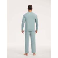 Conjunto de Pijama Largo Premium Personalizado para Hombre, 2 Piezas, Tejido de Bambú, Algodón y Seda Transpirable, Ropa Casual para el Hogar, Logotipo Personalizado