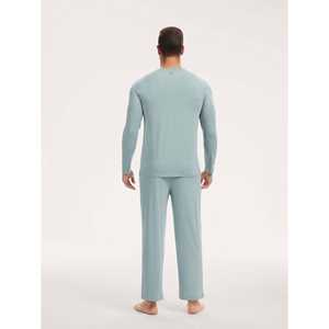 Ensemble de pyjama long pour homme personnalisé de qualité supérieure, en tissu tricoté respirant en bambou, coton et soie, vêtements décontractés pour la maison, logo personnalisé pour le printemps - Product Image 1